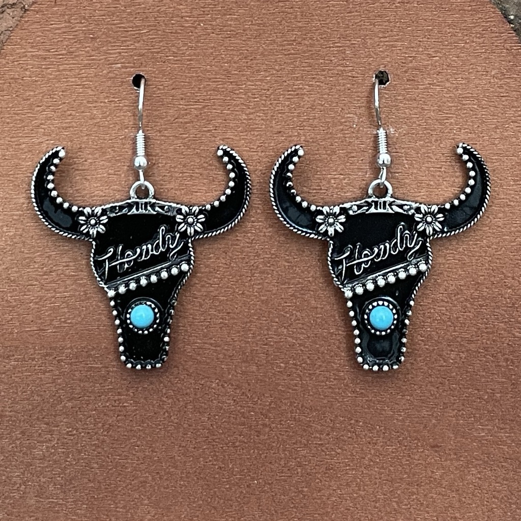 Howdy Steer Skull Earrings With Turquoise 19$